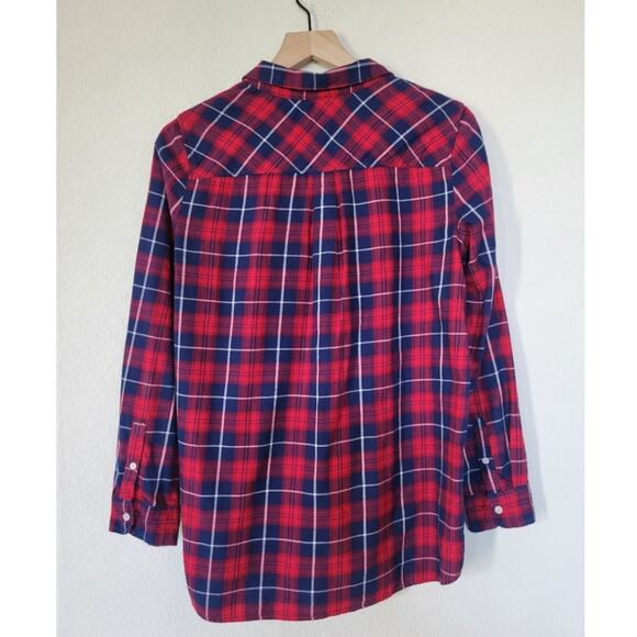 J.Crew Flannel Popover Top Plaid Size Small Red Navy - Picture 2 of 7